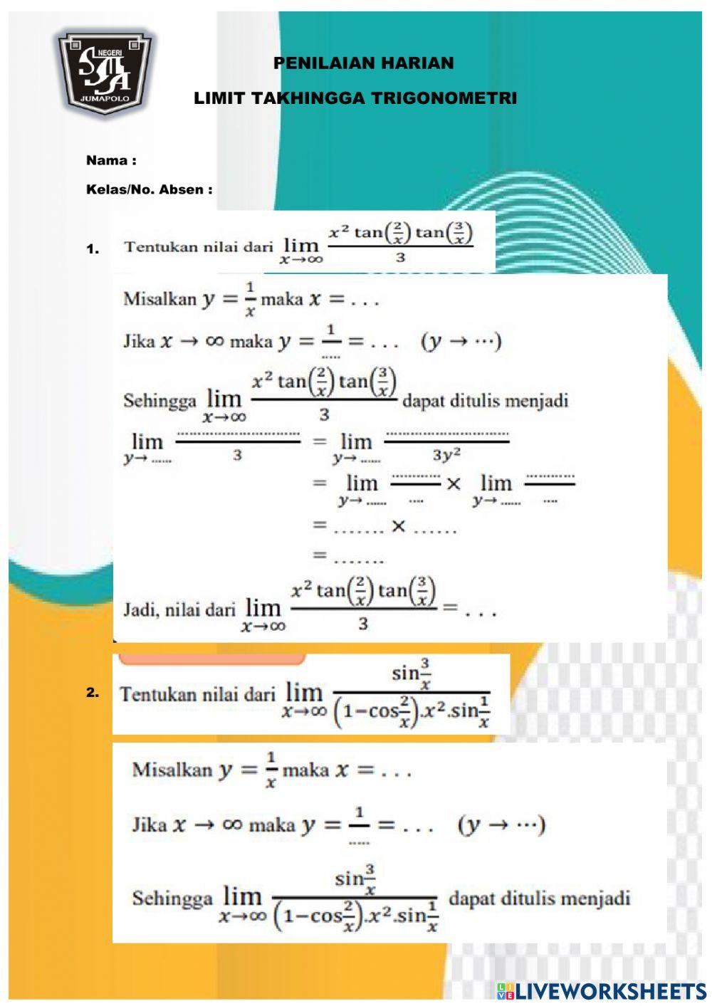 Penilaian Harian Limit Takhingga Trigonometri