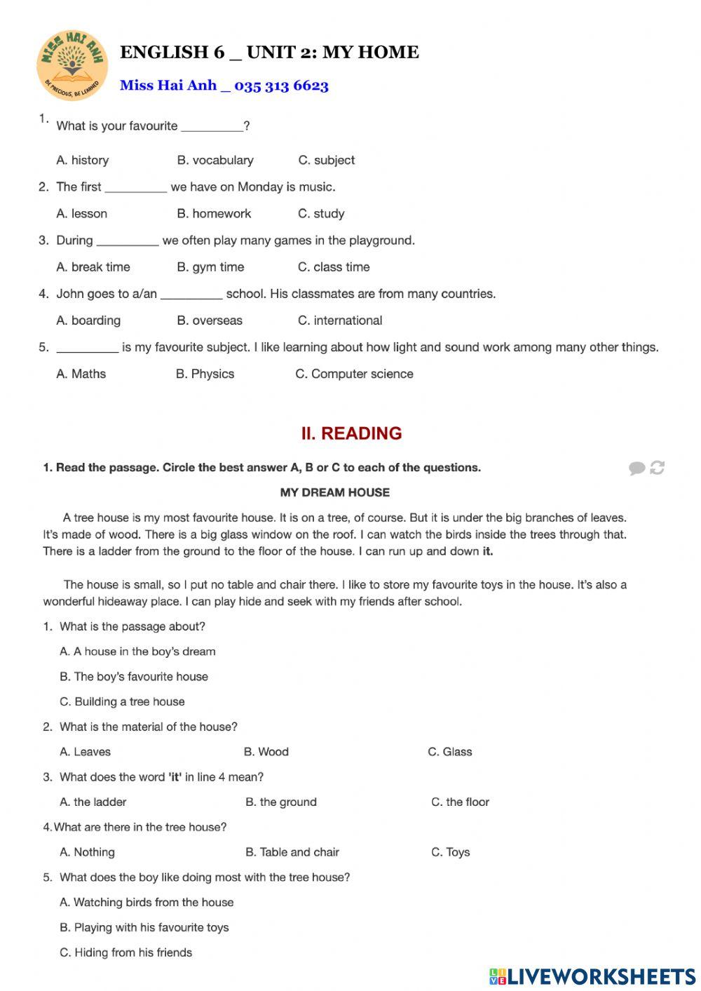 ENGLISH 6 -UNIT 2: MY HOME