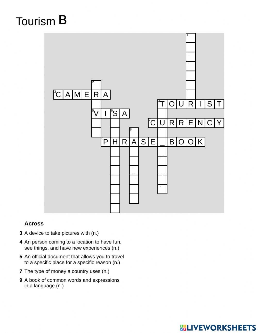 3D Unit 11 Tourism Partner Crossword B online exercise for Live 3D Unit 11 Tourism Partner Crossword B online exercise for Live