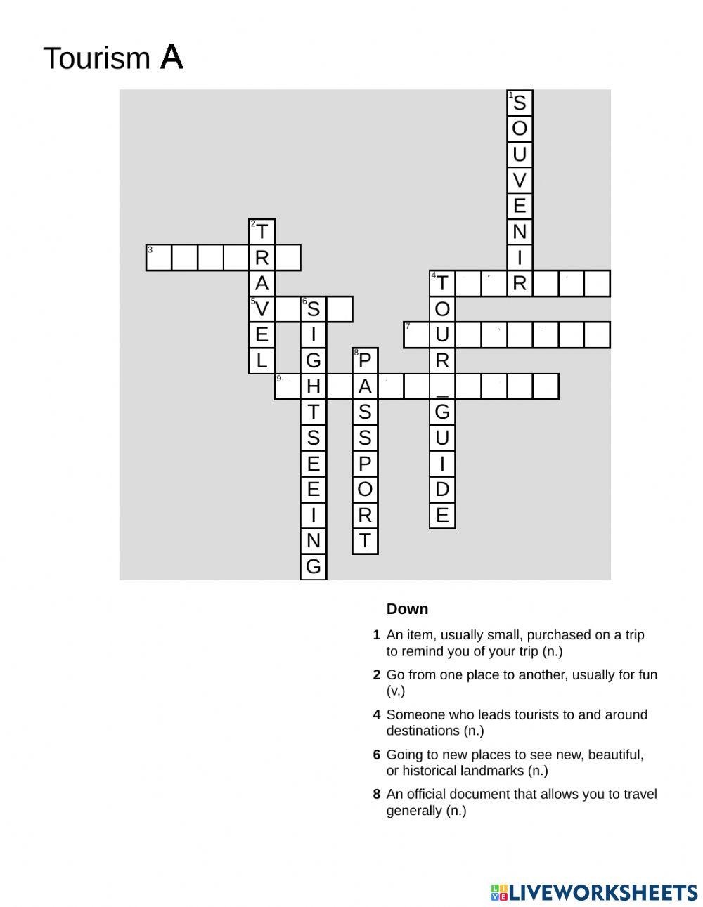3D Unit 11 Tourism Partner Crossword A online exercise for Live