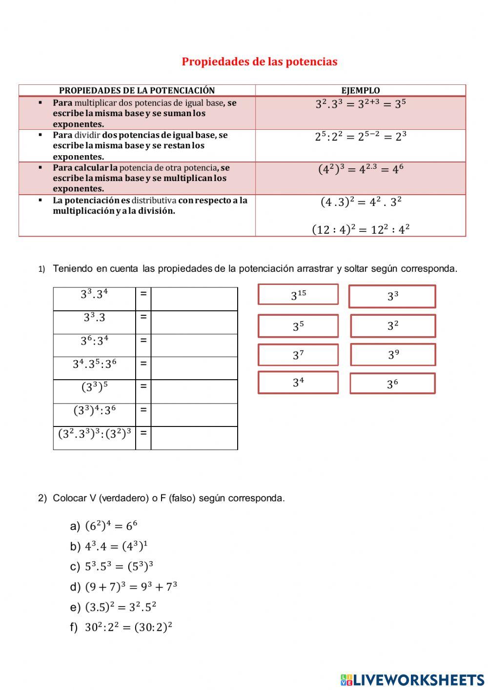 Evaluación de Propiedades de las Potencias