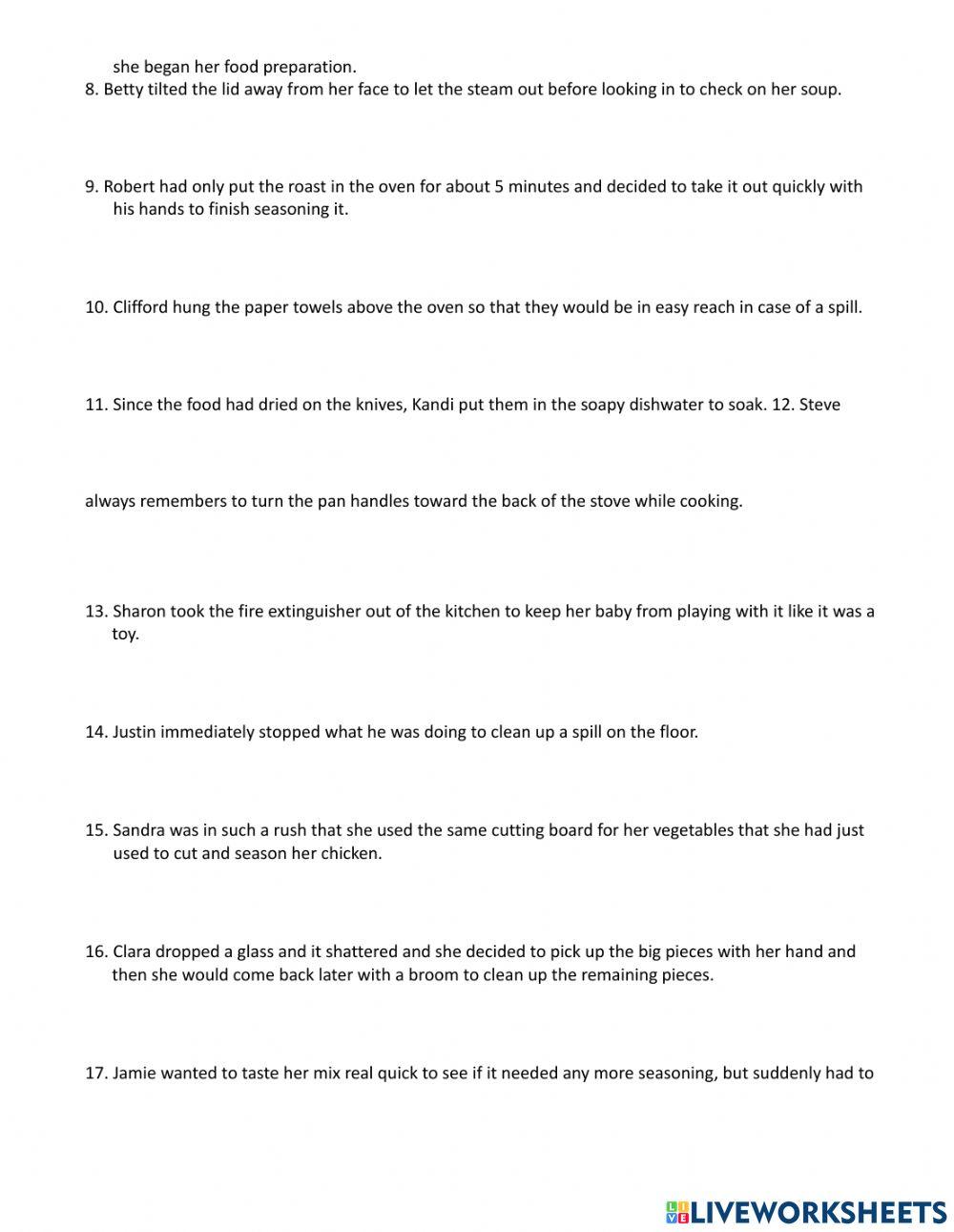 Kitchen Safety Worksheet