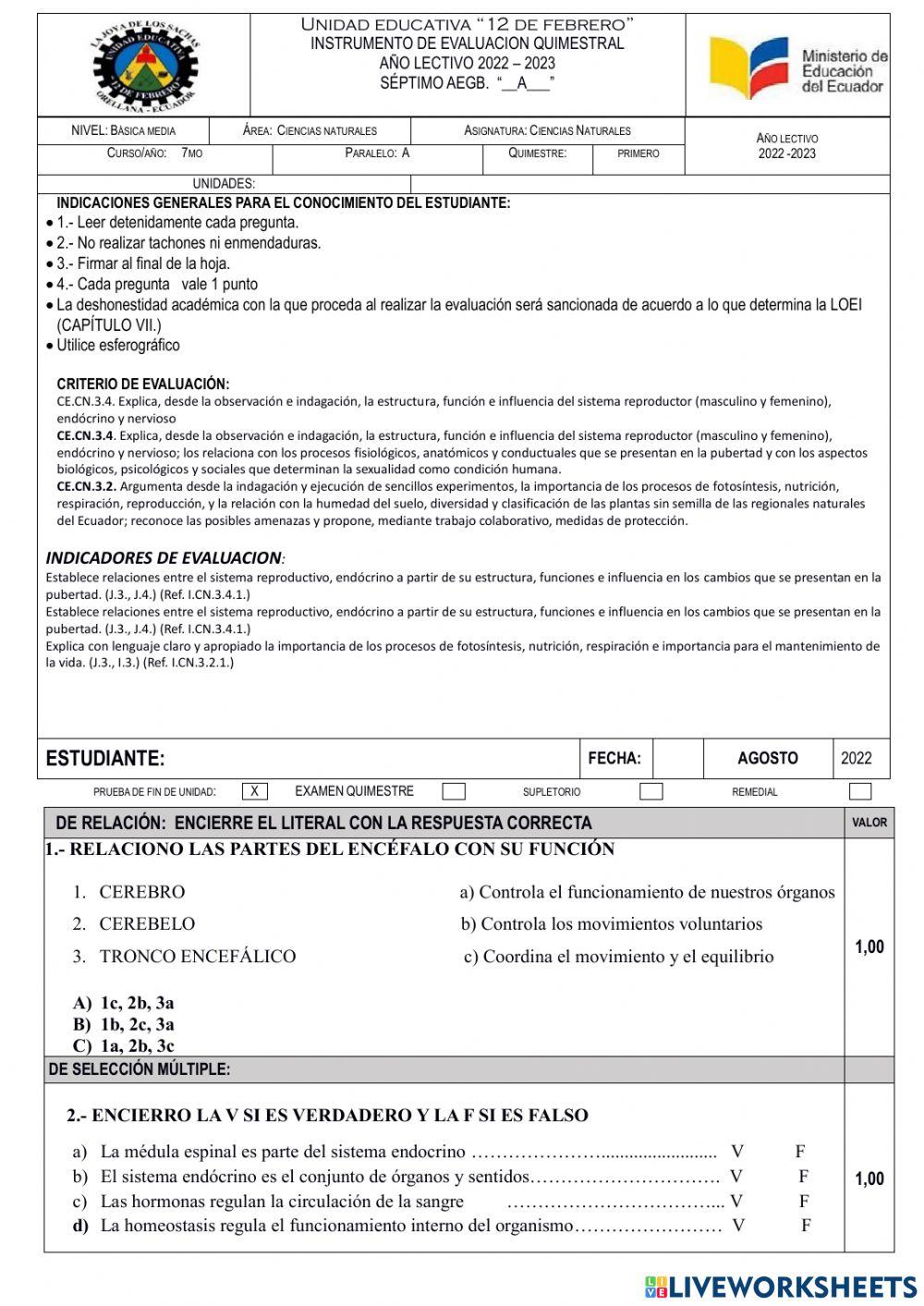 Evaluación de Ciencias Naturales