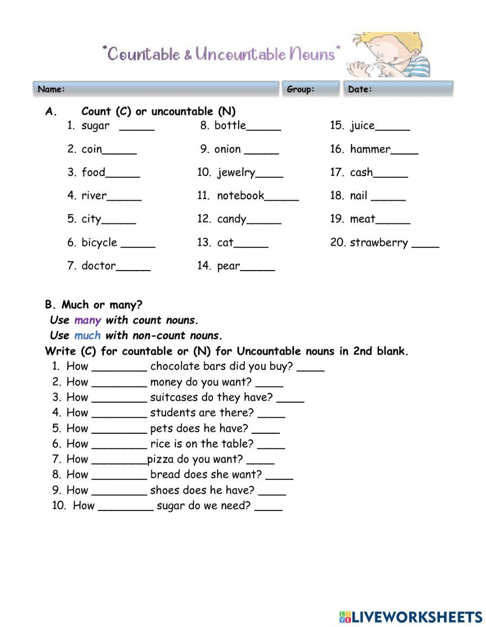 Homework 5. Countable - Uncountable Nouns- How many - How much - CEDEM