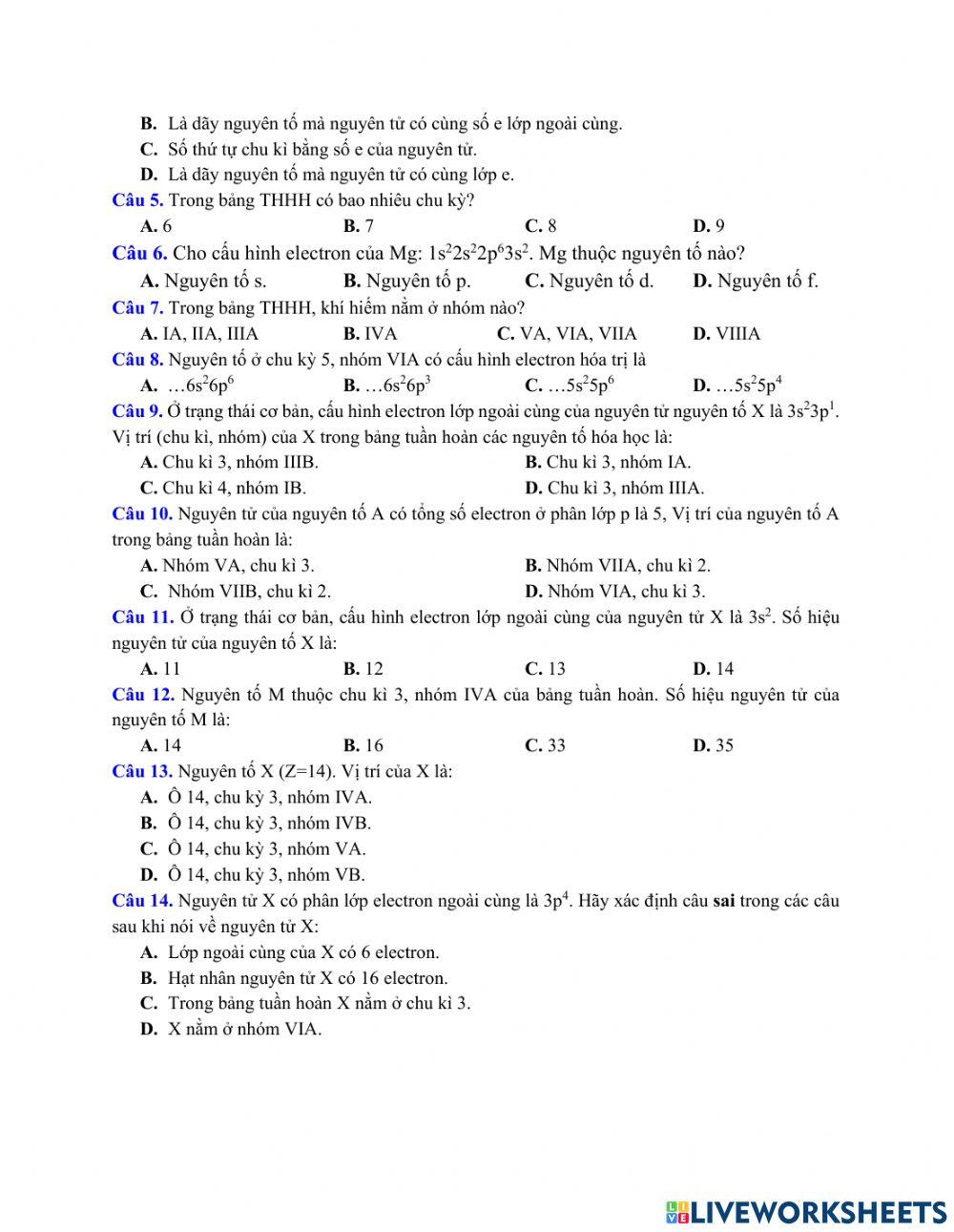 Cấu tạo bảng tuần hoàn các nguyên tố hóa học