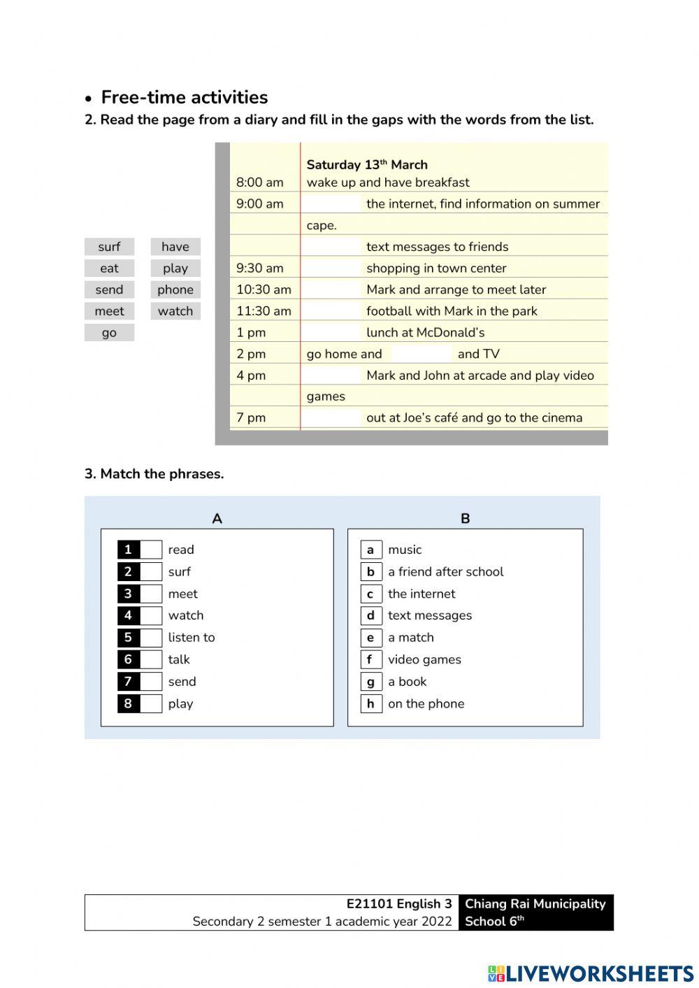 Worksheet 16 Module 4 Sport - chores - free-time activities