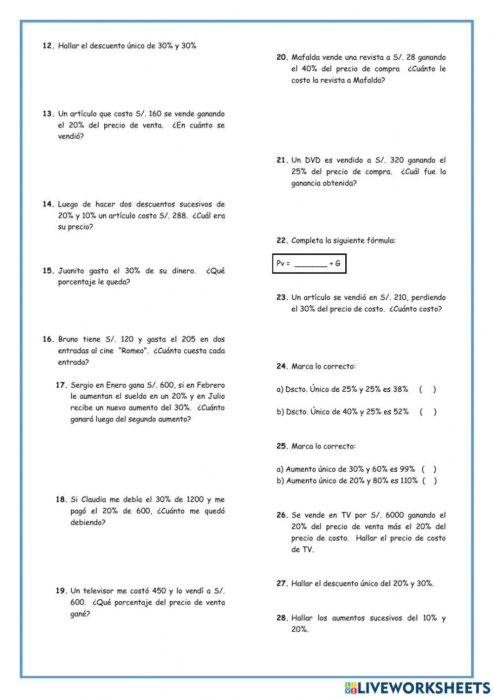 Aumentos y descuentos