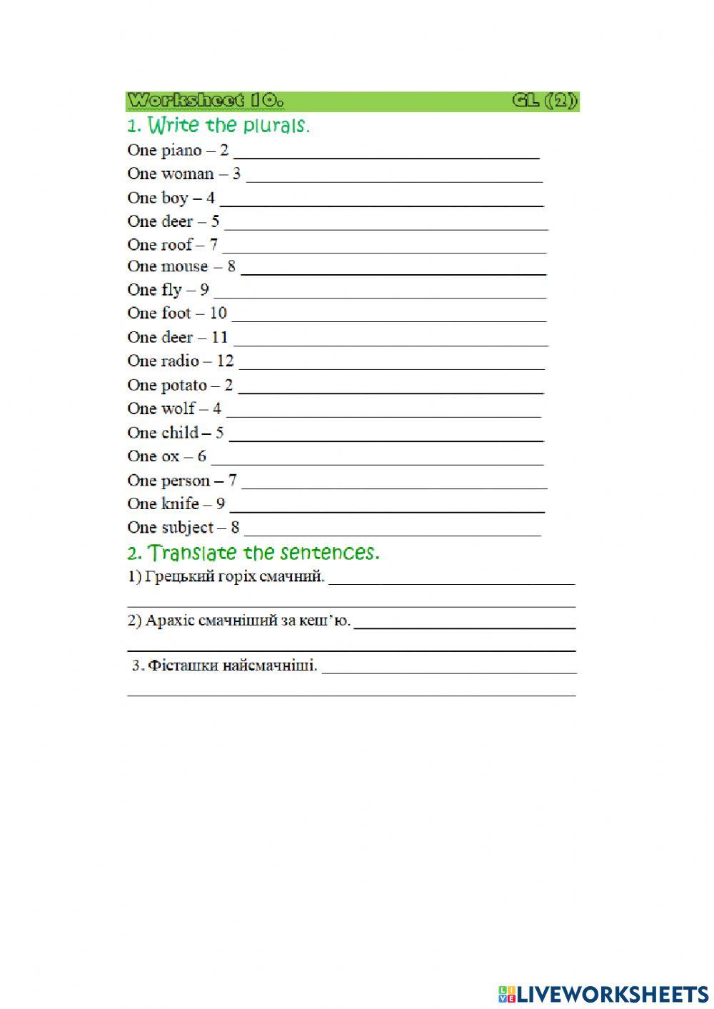 Green 2 Worksheet 10