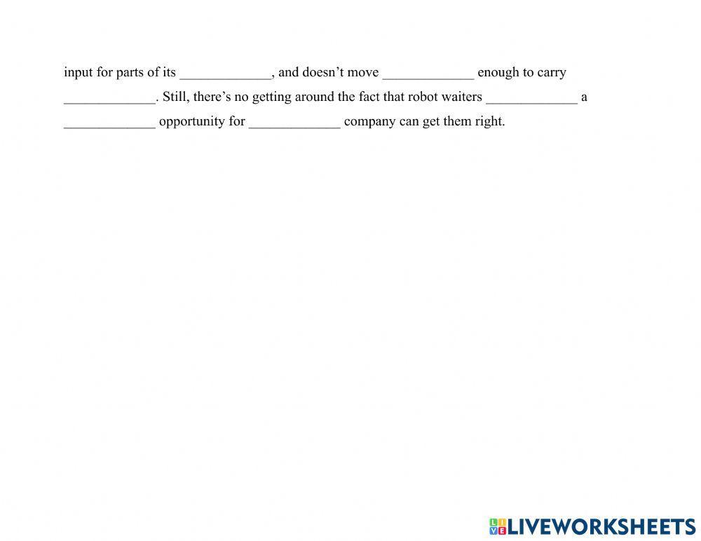Robots 2-Robot Waiter Dictation Exercise