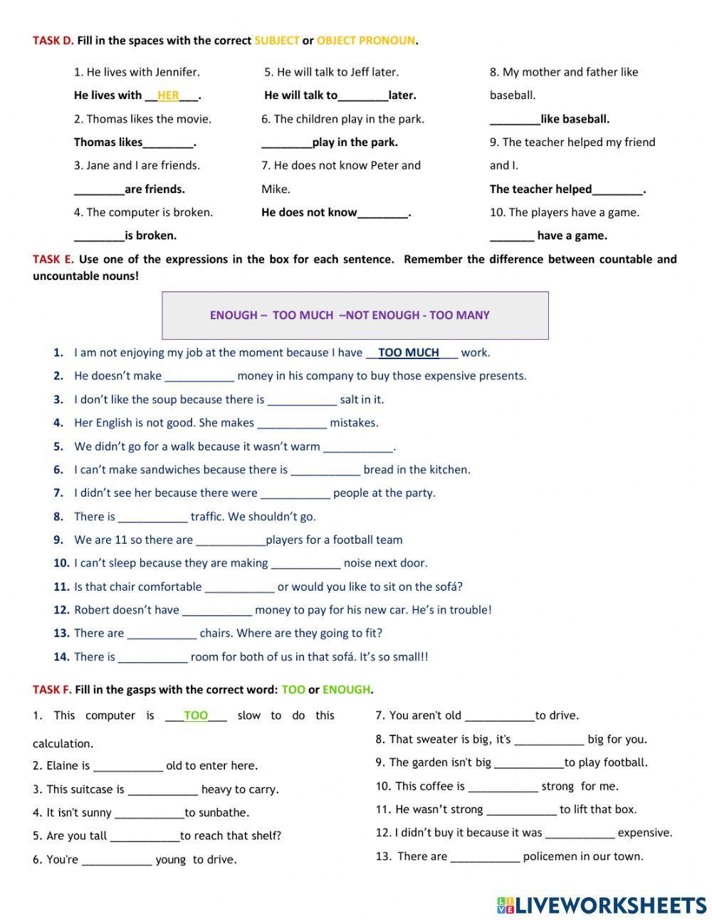 UNIT 24 - Object Pronouns - Enough