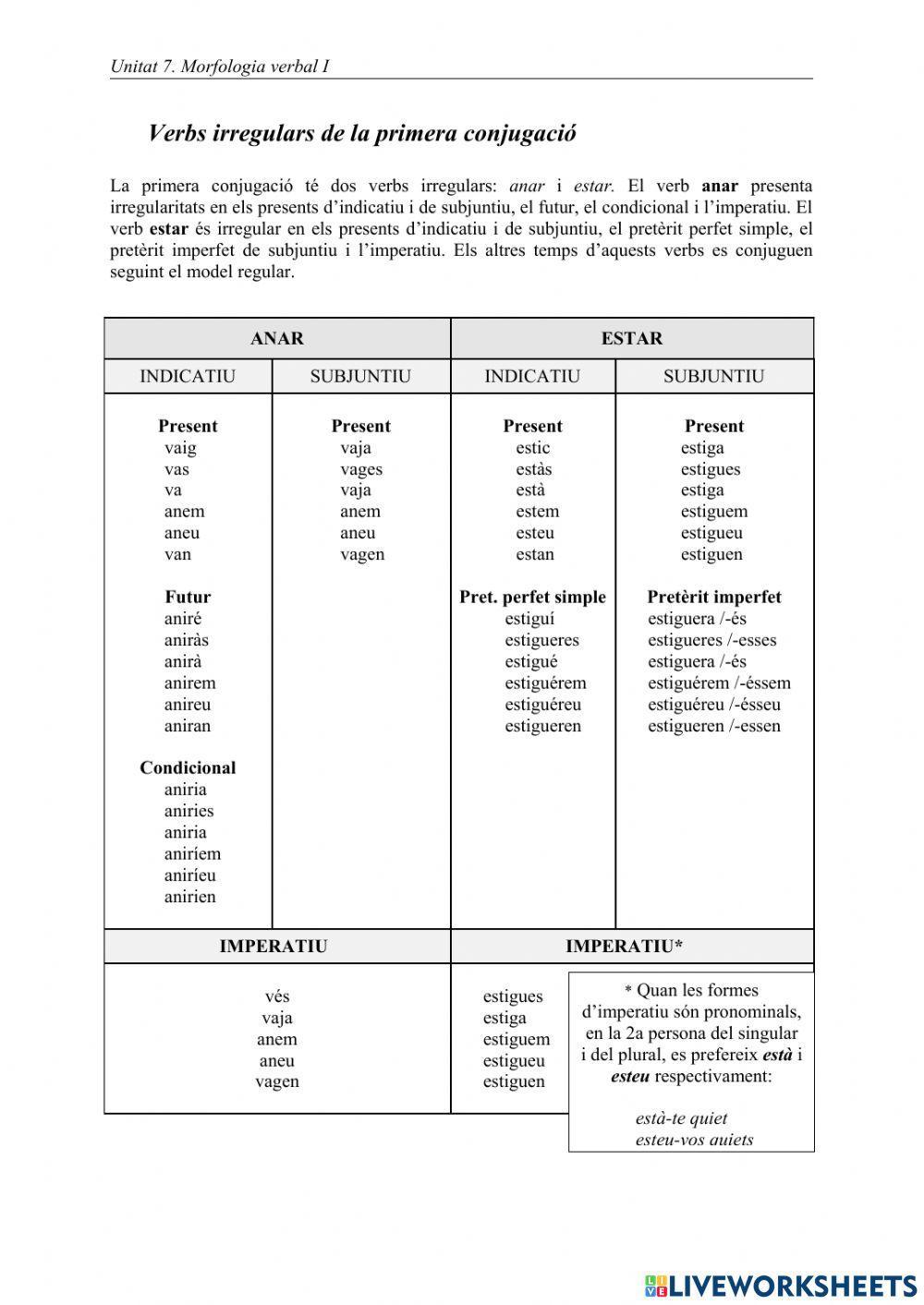 Verbs irregulars de la primera conjugació
