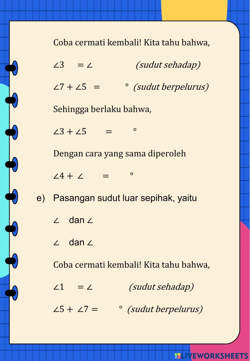 Hubungan antar Sudut dan Hubungan Sudut-sudut pada Dua Garis Sejajar