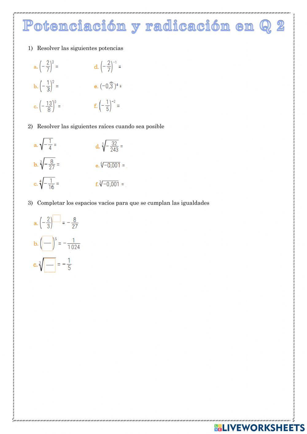 Potenciación y radicación en Q 2