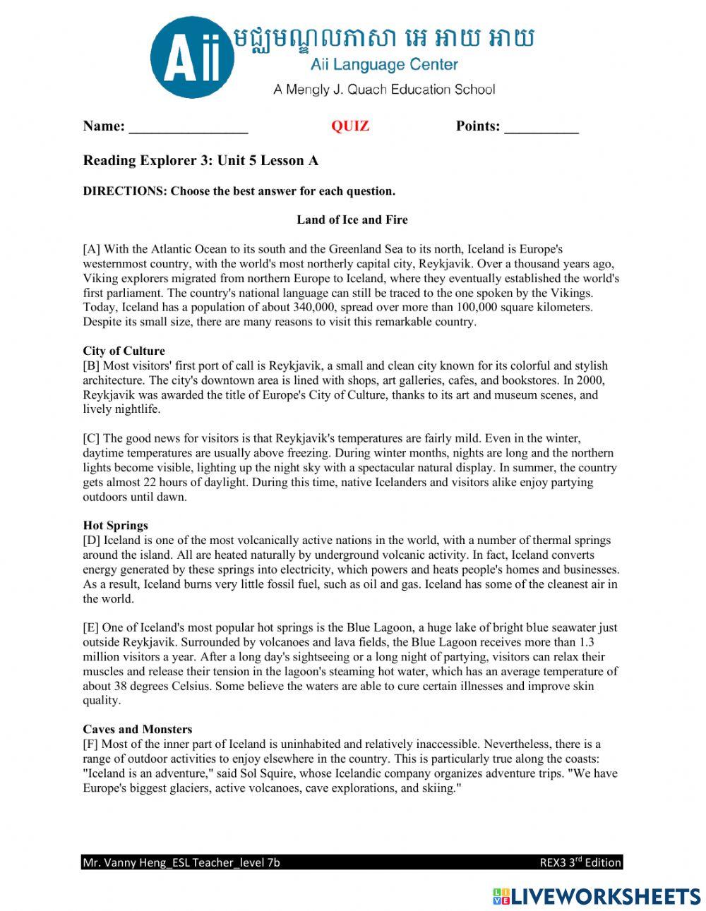 REX3 3rd Edition-Unit5A Quiz