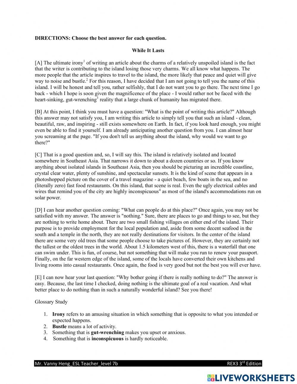 REX3 3rd Edition-Unit5A Quiz