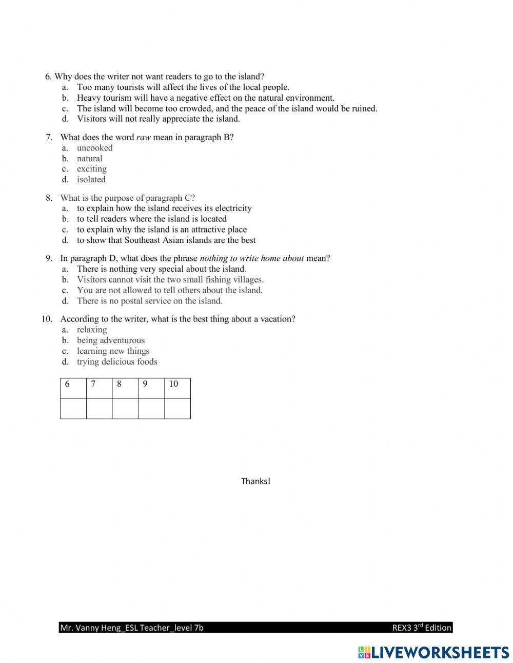 REX3 3rd Edition-Unit5A Quiz