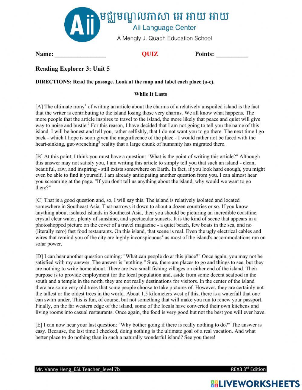 REX3 3rd Edition-Unit5- Quiz