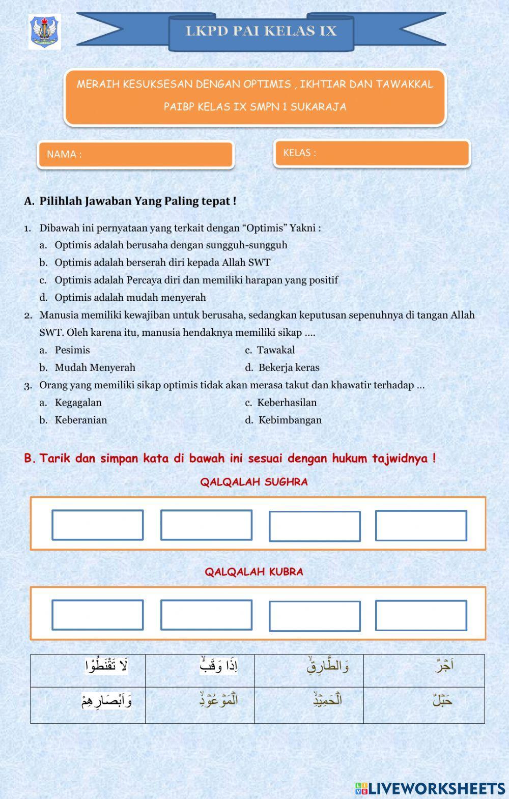 Lkpd optimis ikhtiar dan tawakal