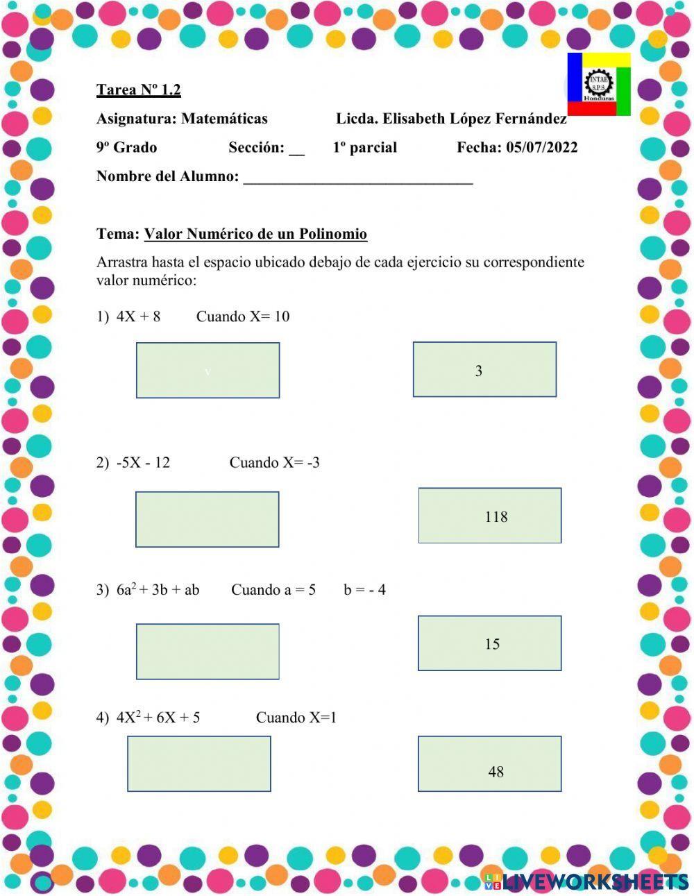 1.2) Valor Numérico de un Polinomio