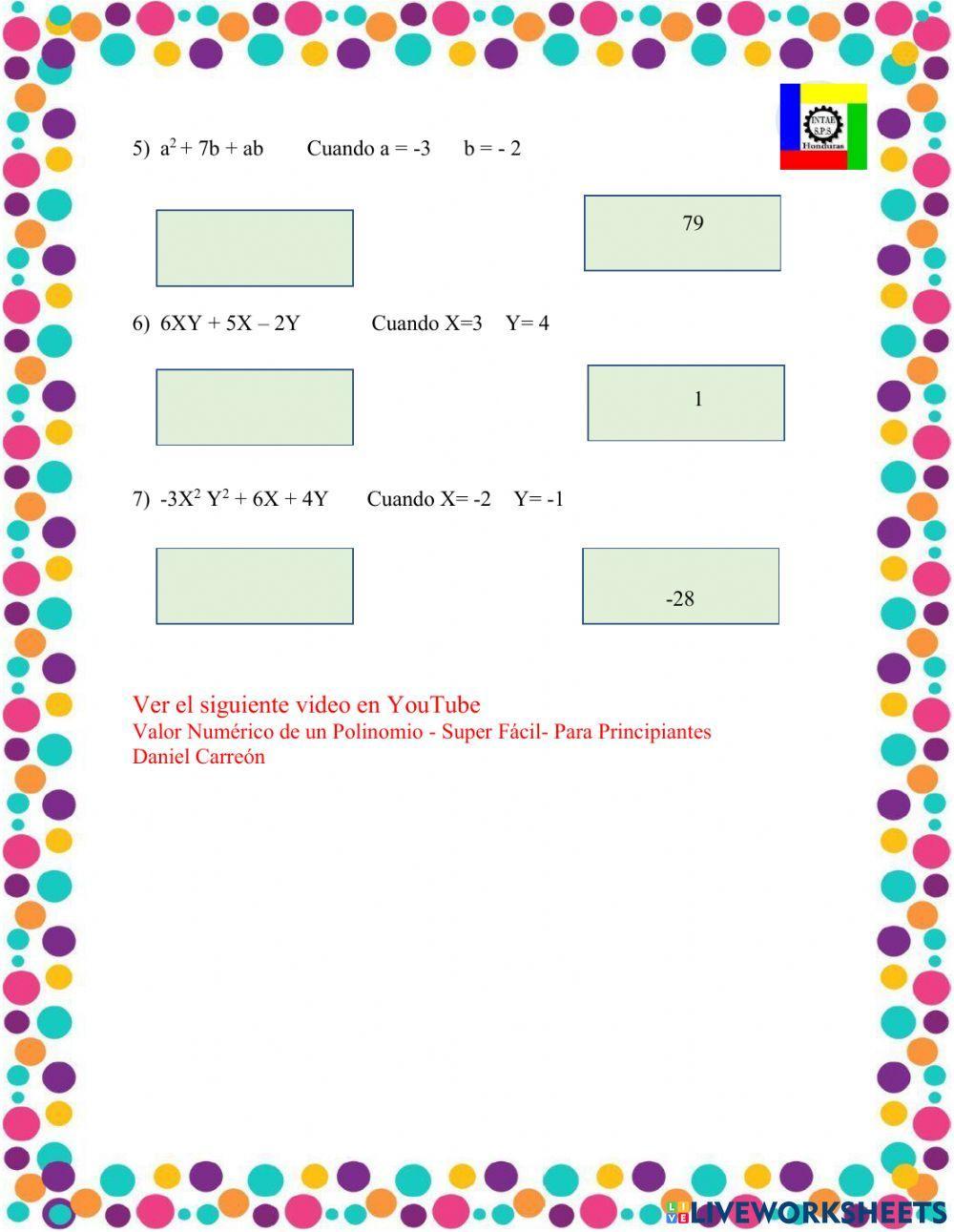 1.2) Valor Numérico de un Polinomio