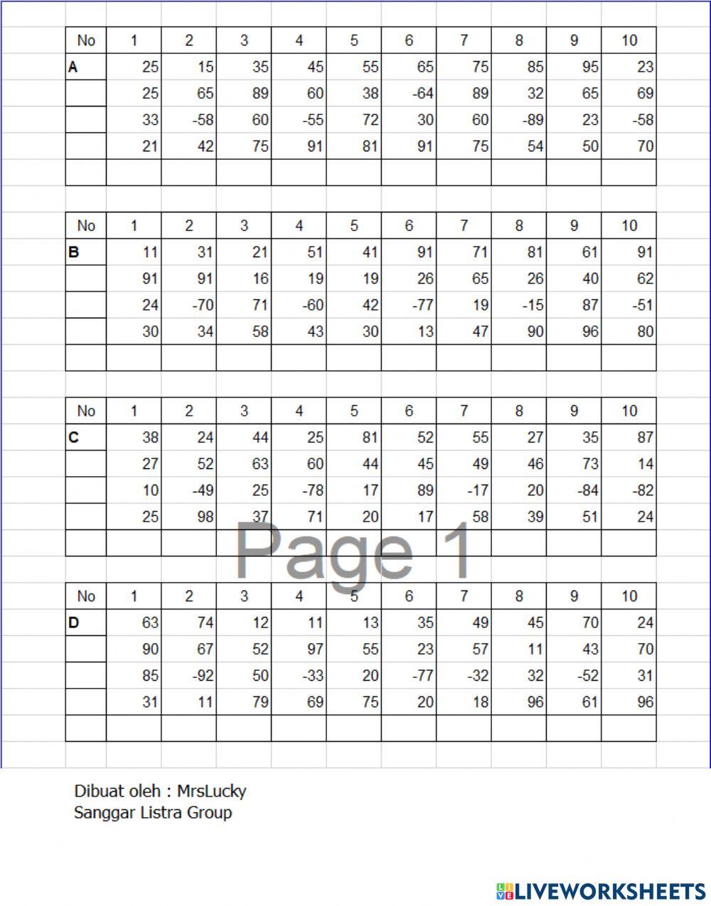 Penjumlahan 4 bar puluhan 40 soal