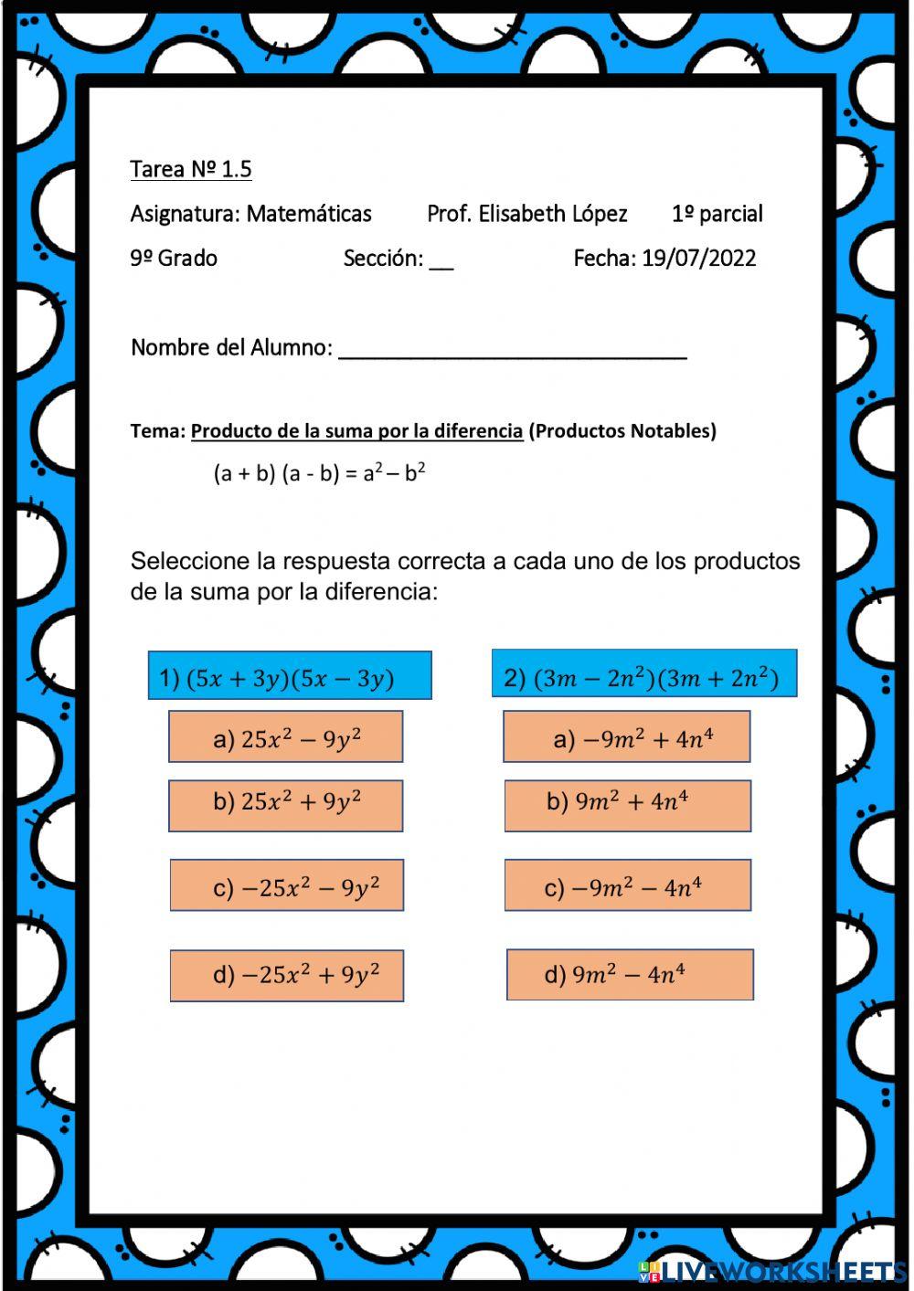 1.5) Producto de la suma por la diferencia