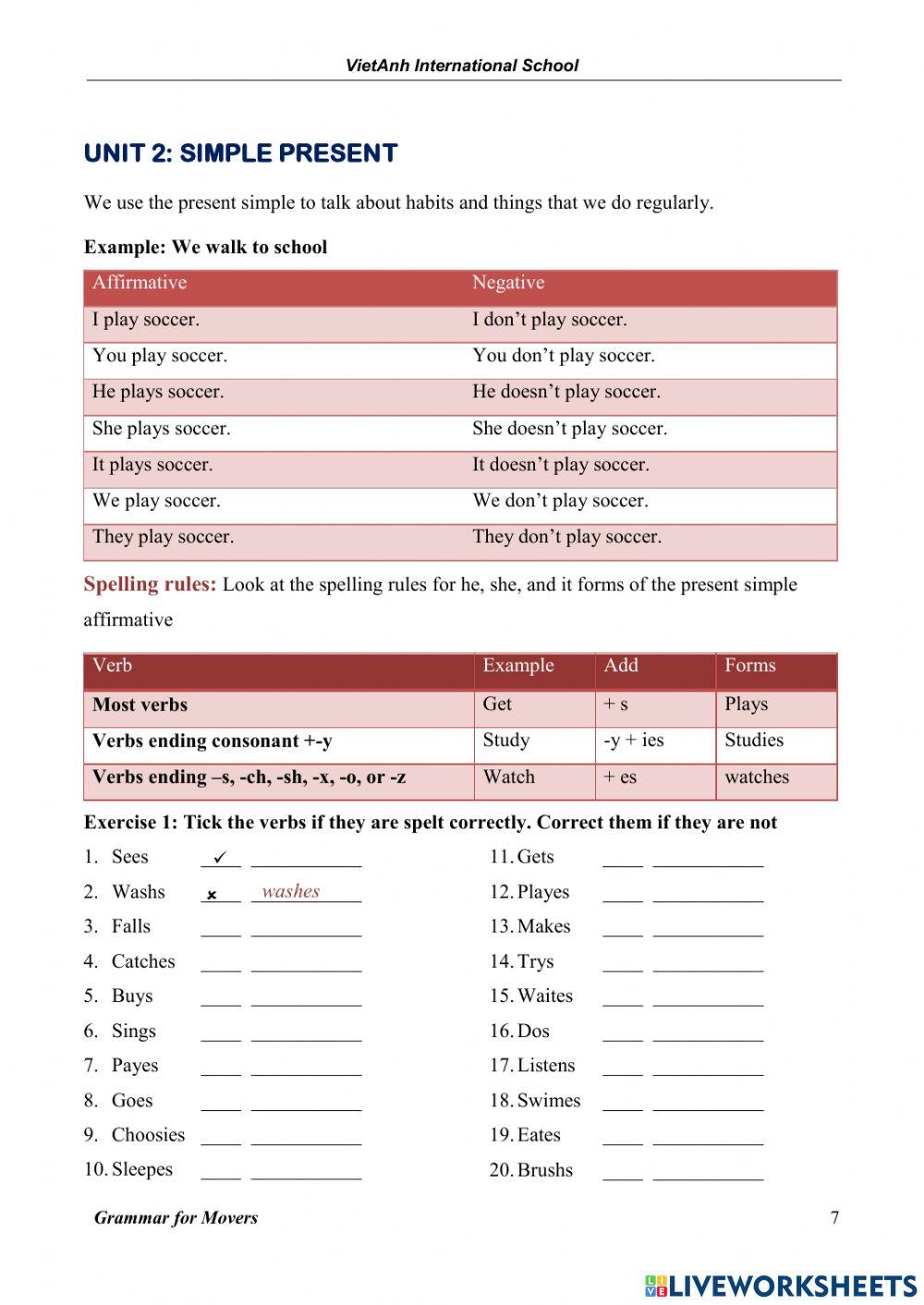 Present simple movers