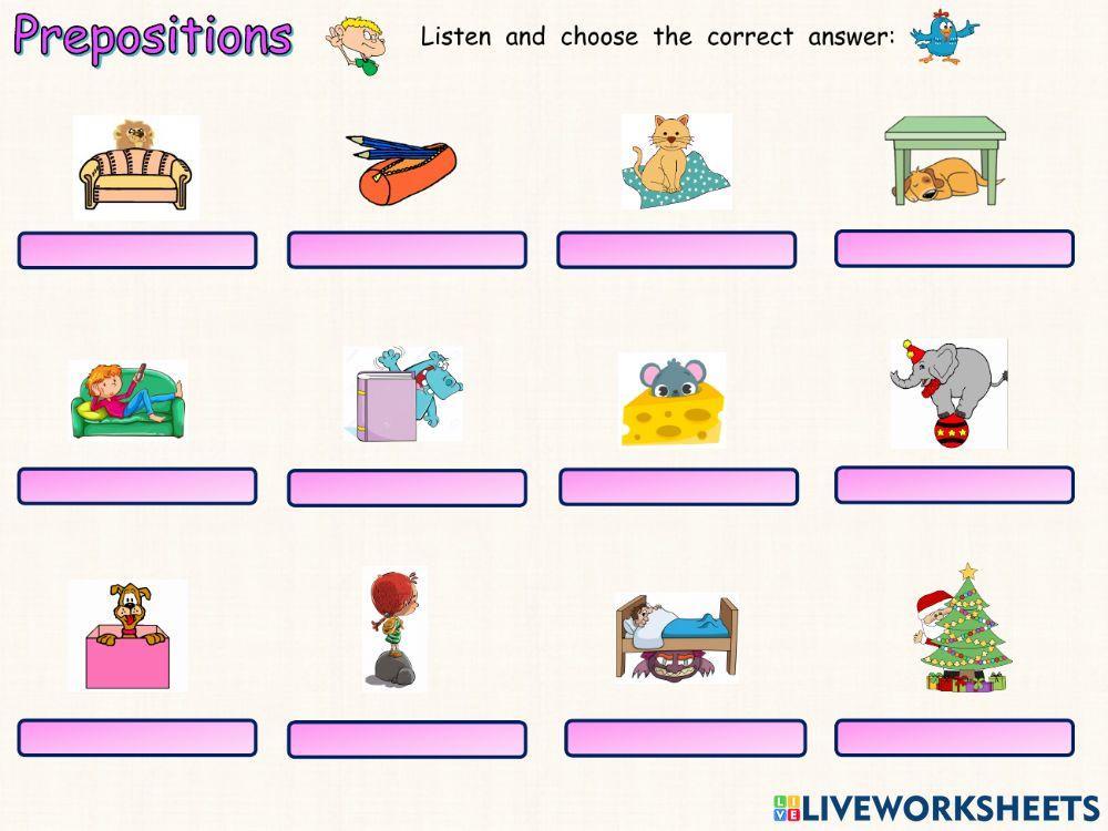 Prepositions of place: IN, ON , UNDER, BEHIND worksheet