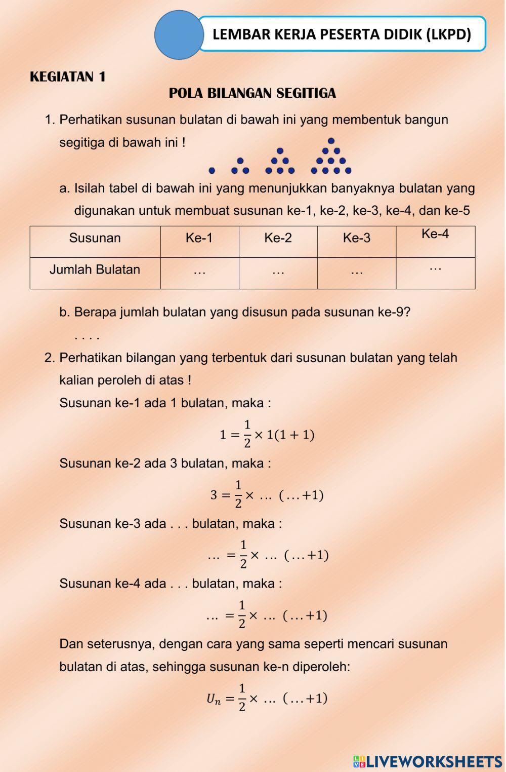 Pola bilangan segitiga dan persegi