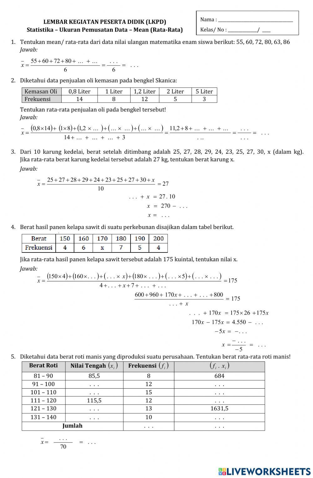 LKPD Mean activity | Live Worksheets