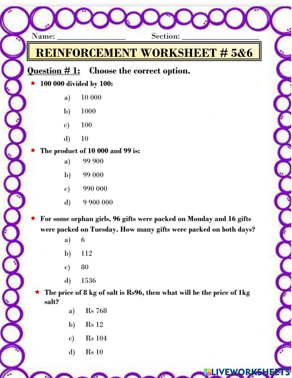Operations on whole numbers Operations on whole numbers