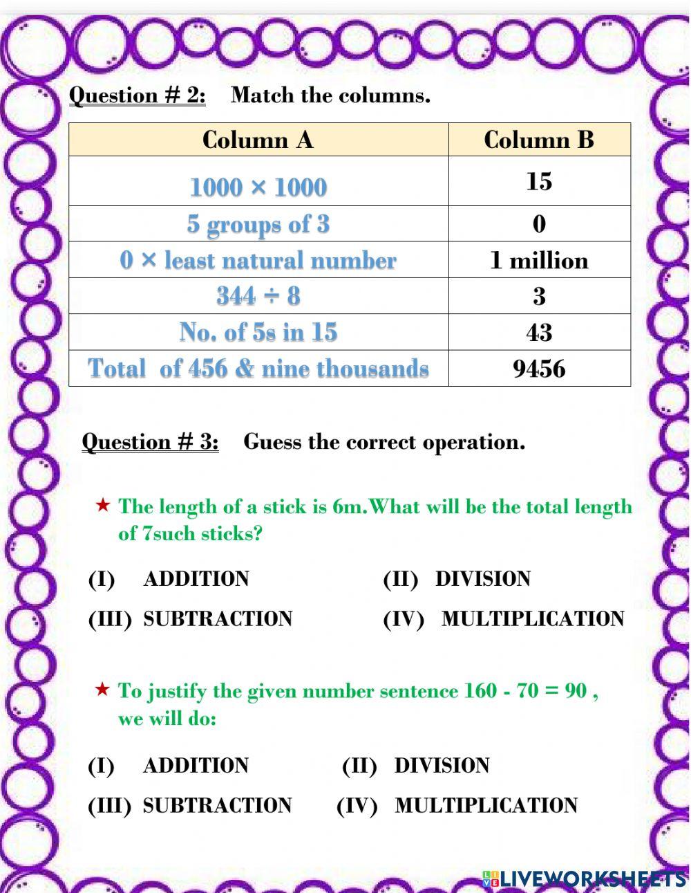 Operations on whole numbers Operations on whole numbers