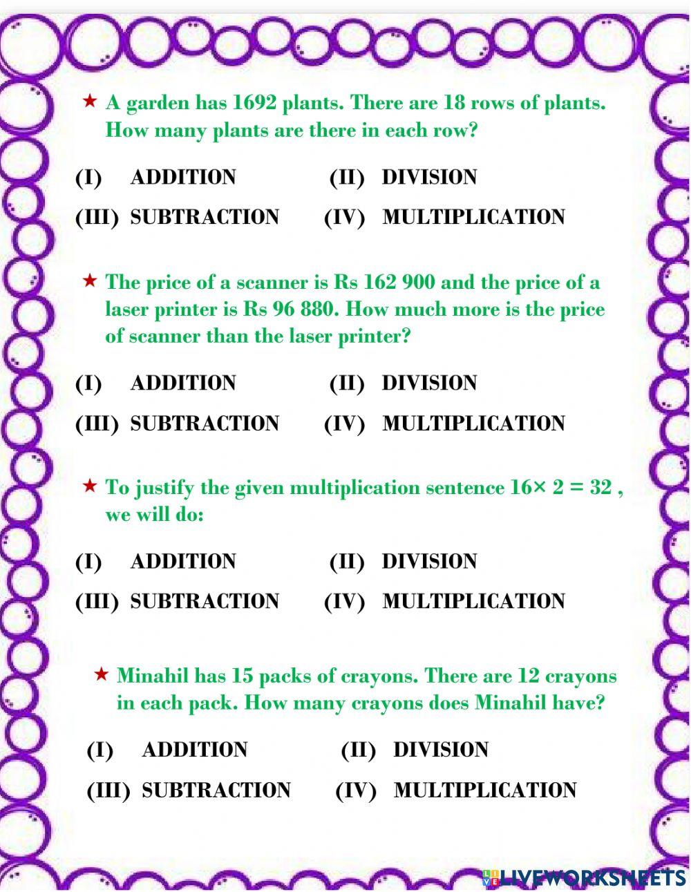 Operations on whole numbers Operations on whole numbers