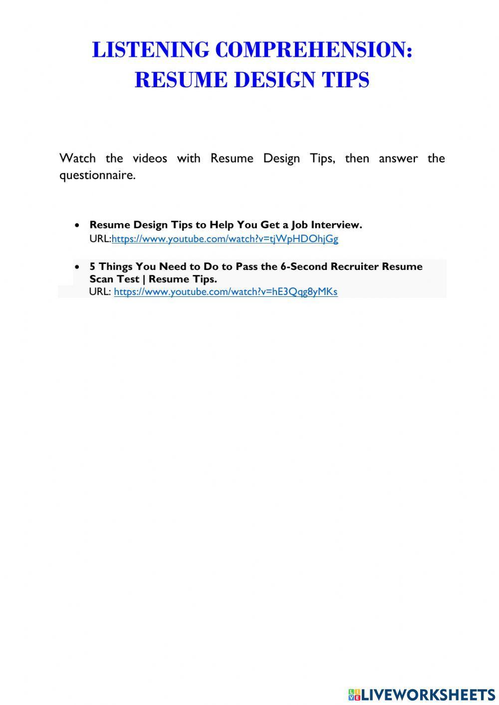 Listening Comprehension: Resume Design Tips