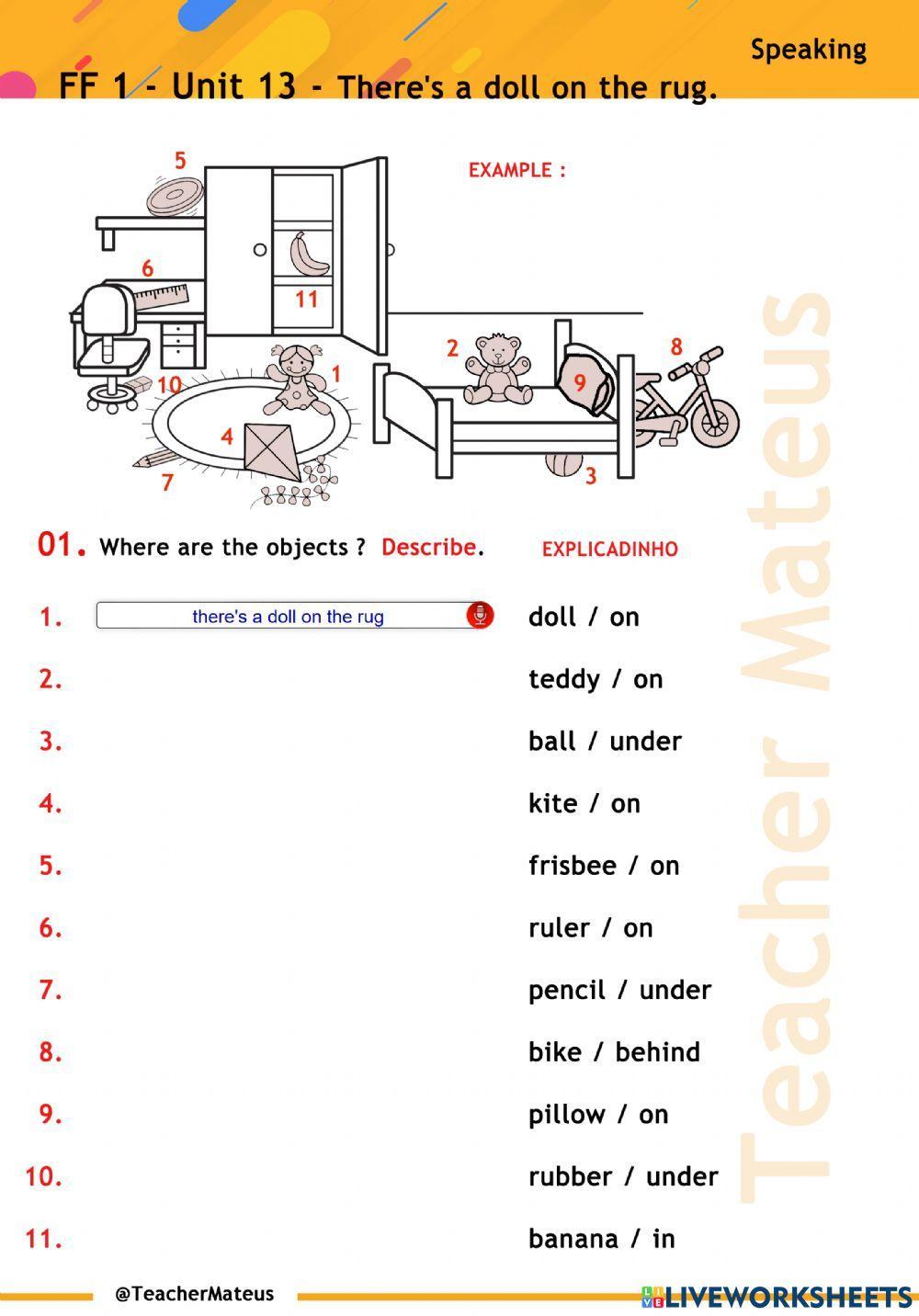 FF 1 - Unit 13 - There's a doll on the rug. - Speaking