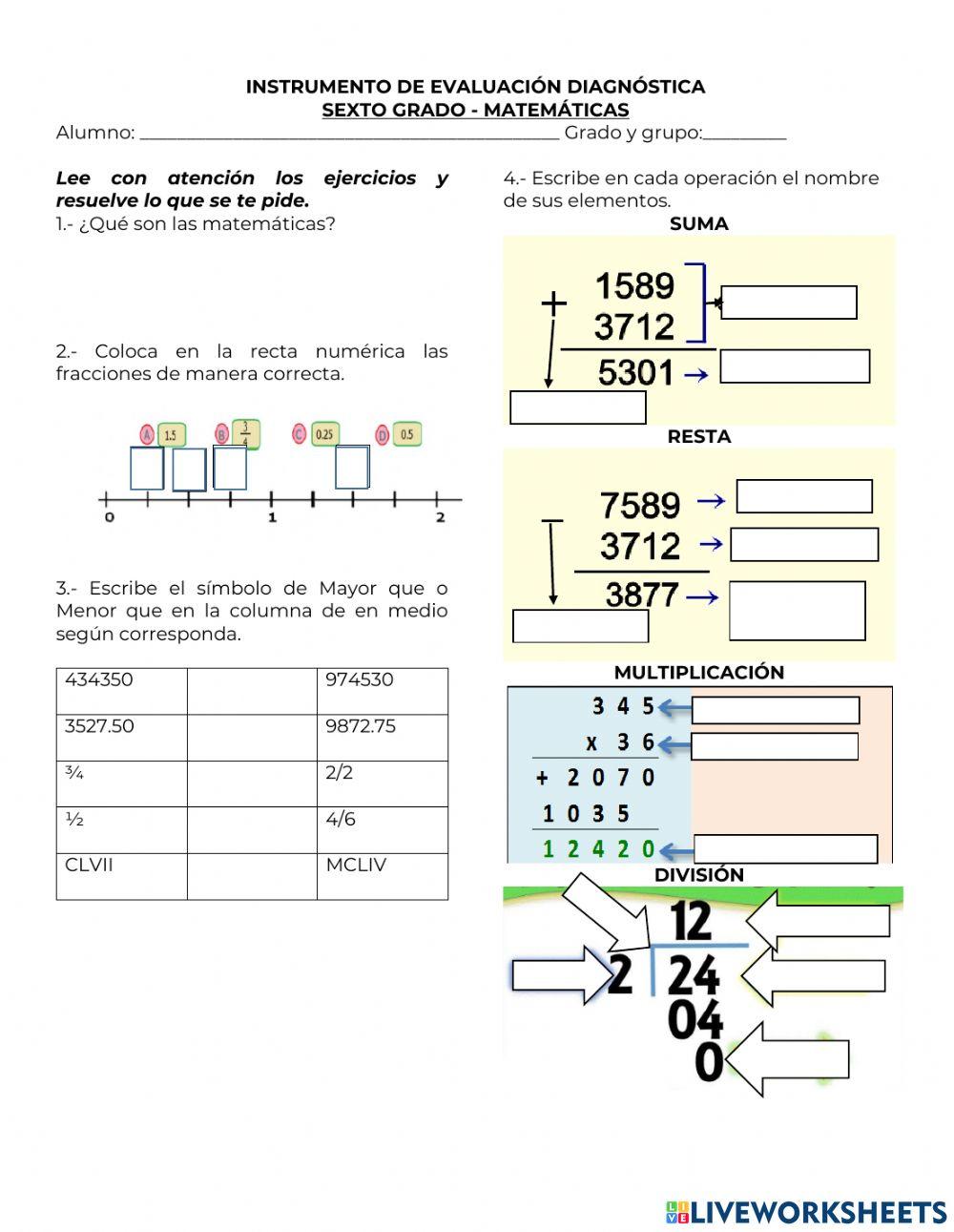 Evaluación diagnostica sexto grado NIGER