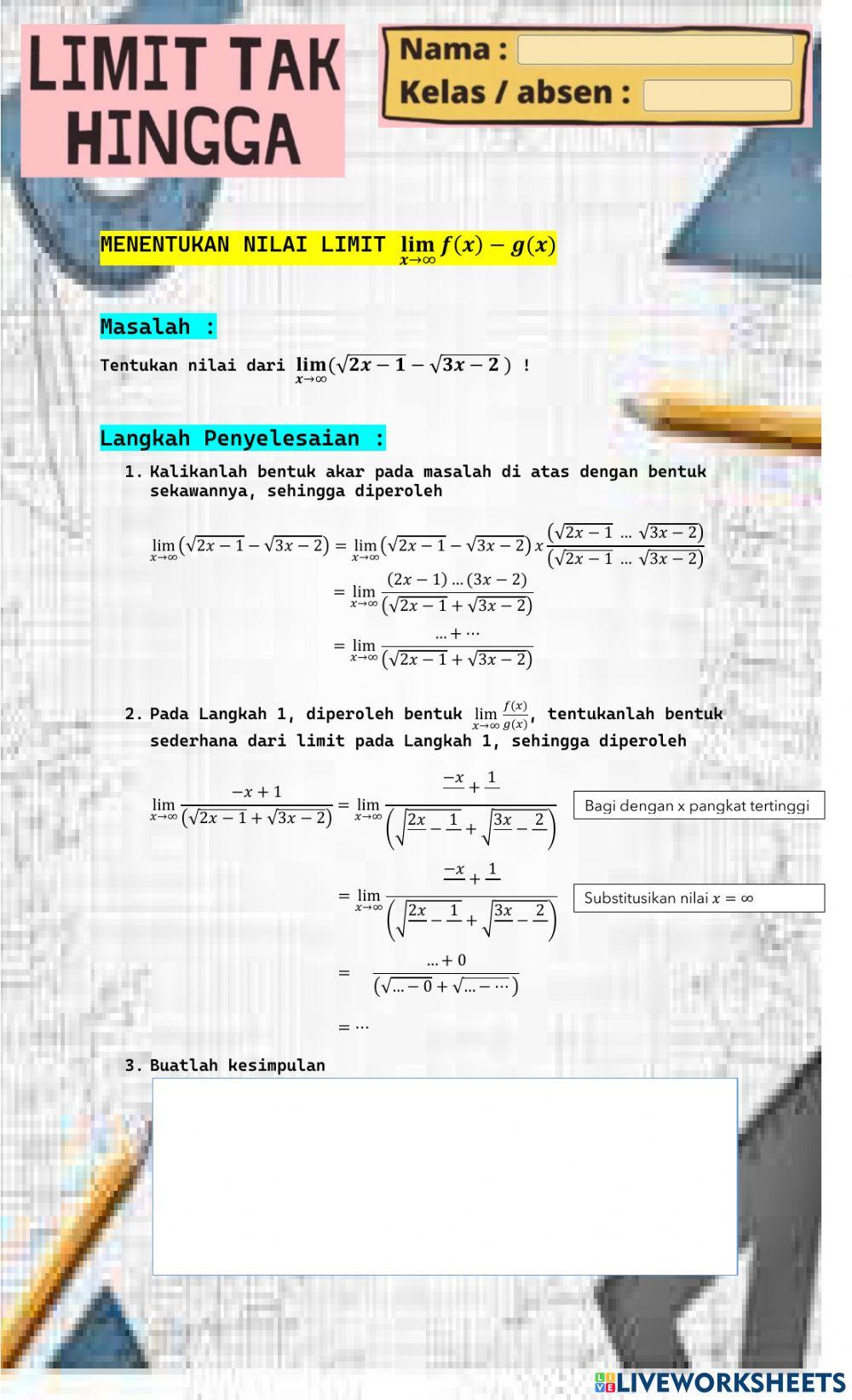 LKPD Limit Fungsi Tak Hingga Bentuk f(x)-g(x)