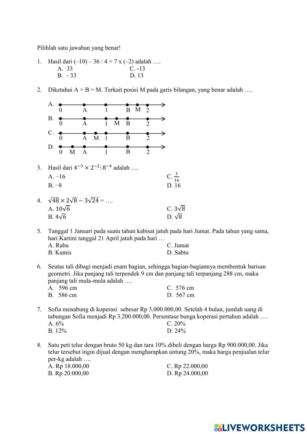 Soal matematika smp 9