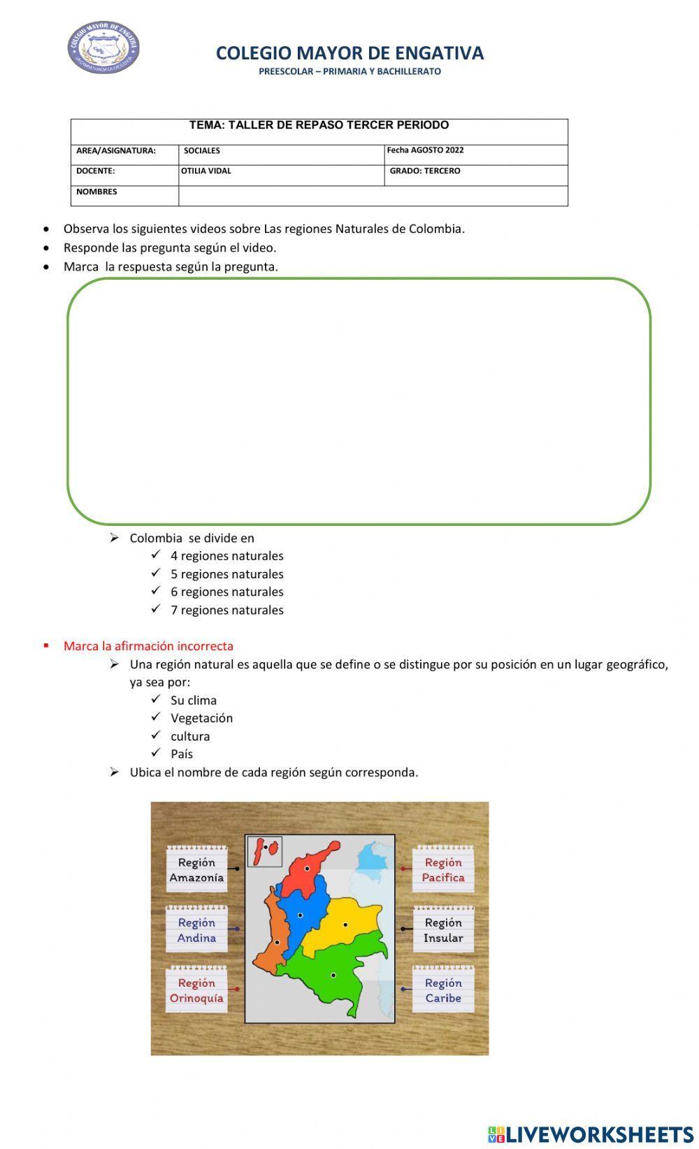 Taller de repaso sociales 3°