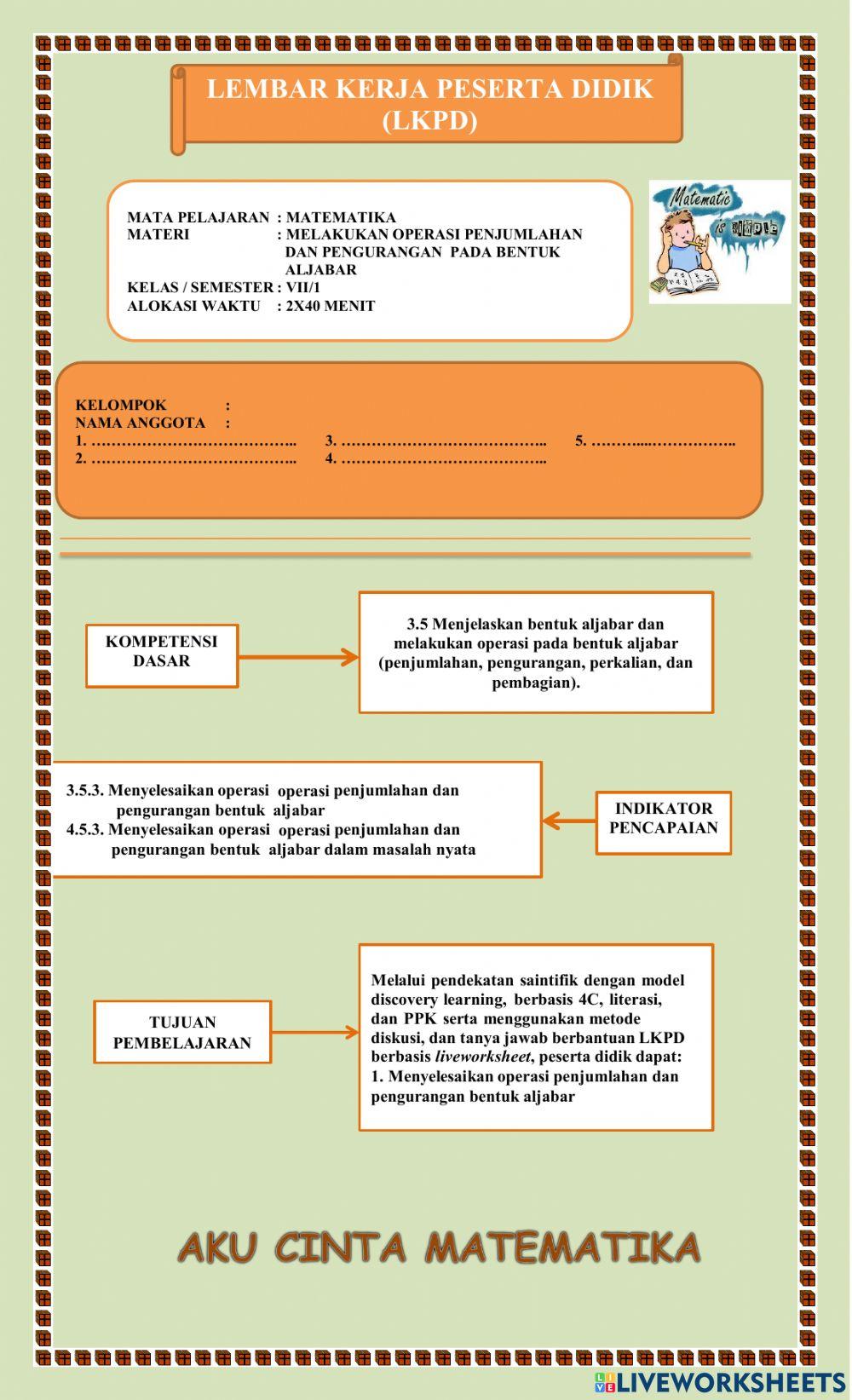Operasi penjumlahan dan pengurangan bentuk aljabar
