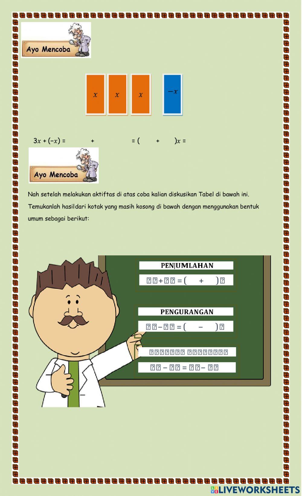 Operasi penjumlahan dan pengurangan bentuk aljabar