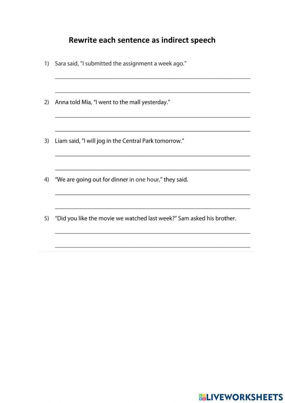 Grade 6 direct and indirect worksheet