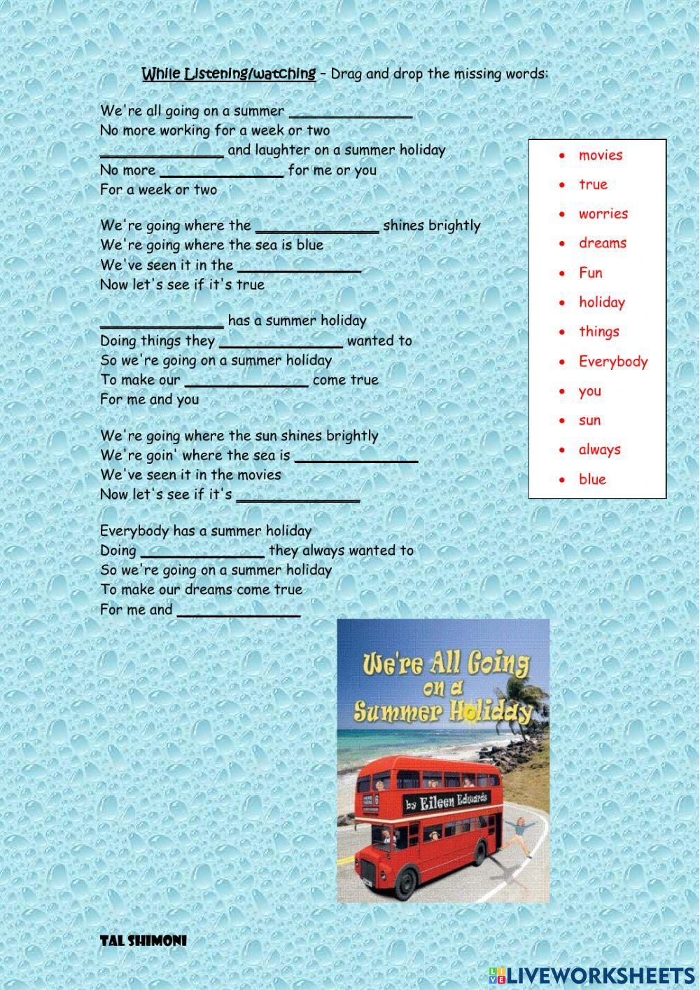 Song summer holiday worksheet Live Worksheets