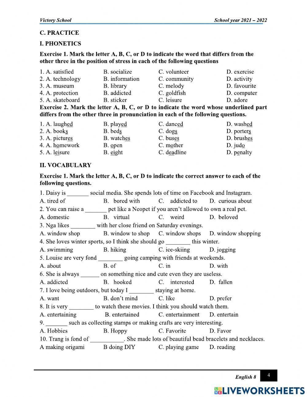 E8. unit 1. leisure activities