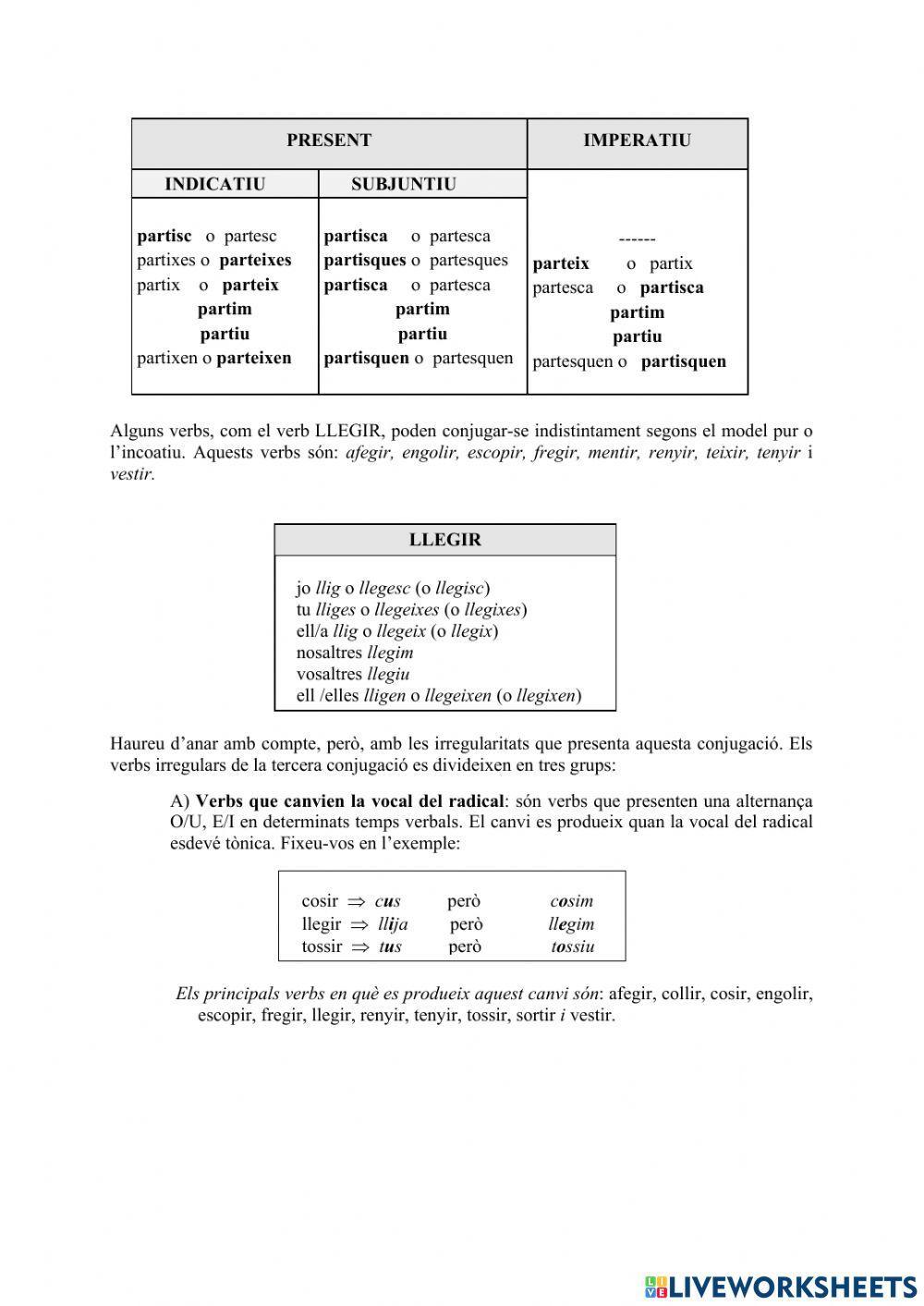 Verbs irregulars de la tercera conjugació