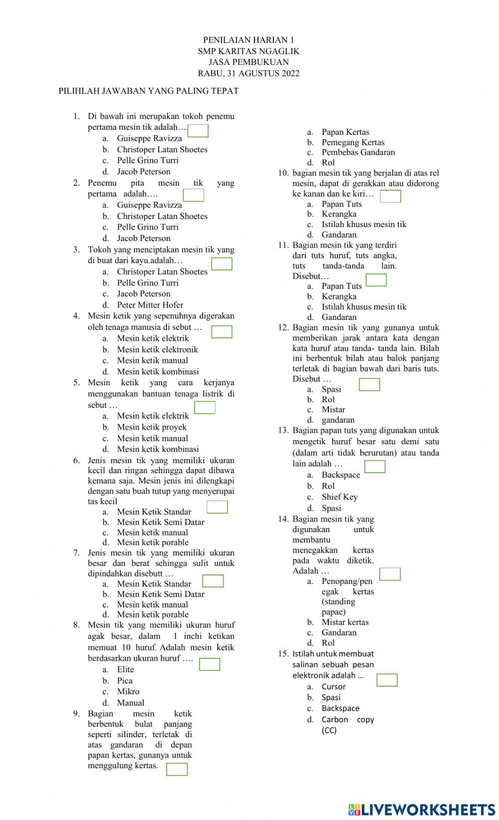 Penilaian harian 1 jasa