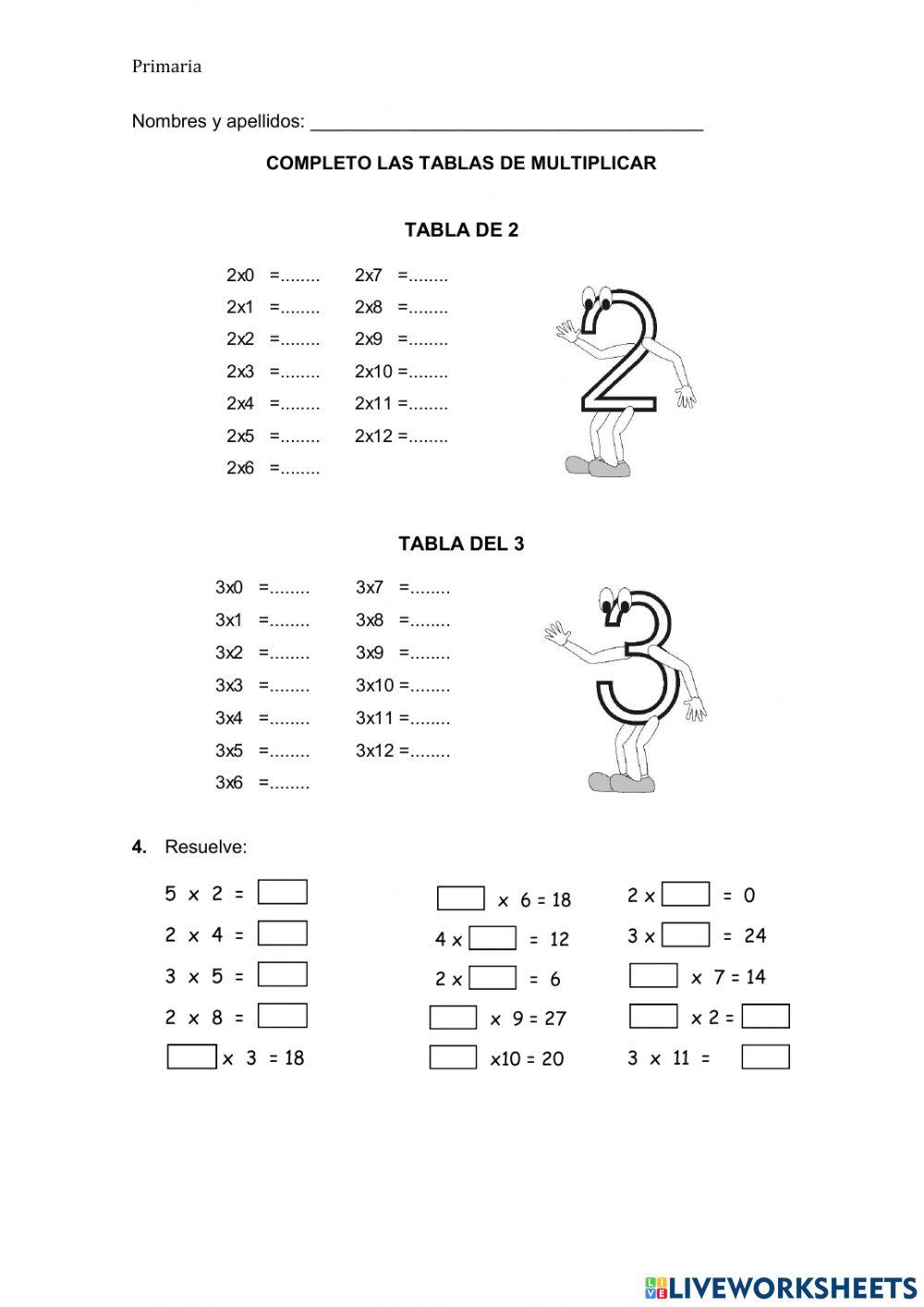 Fichas de Multiplicación