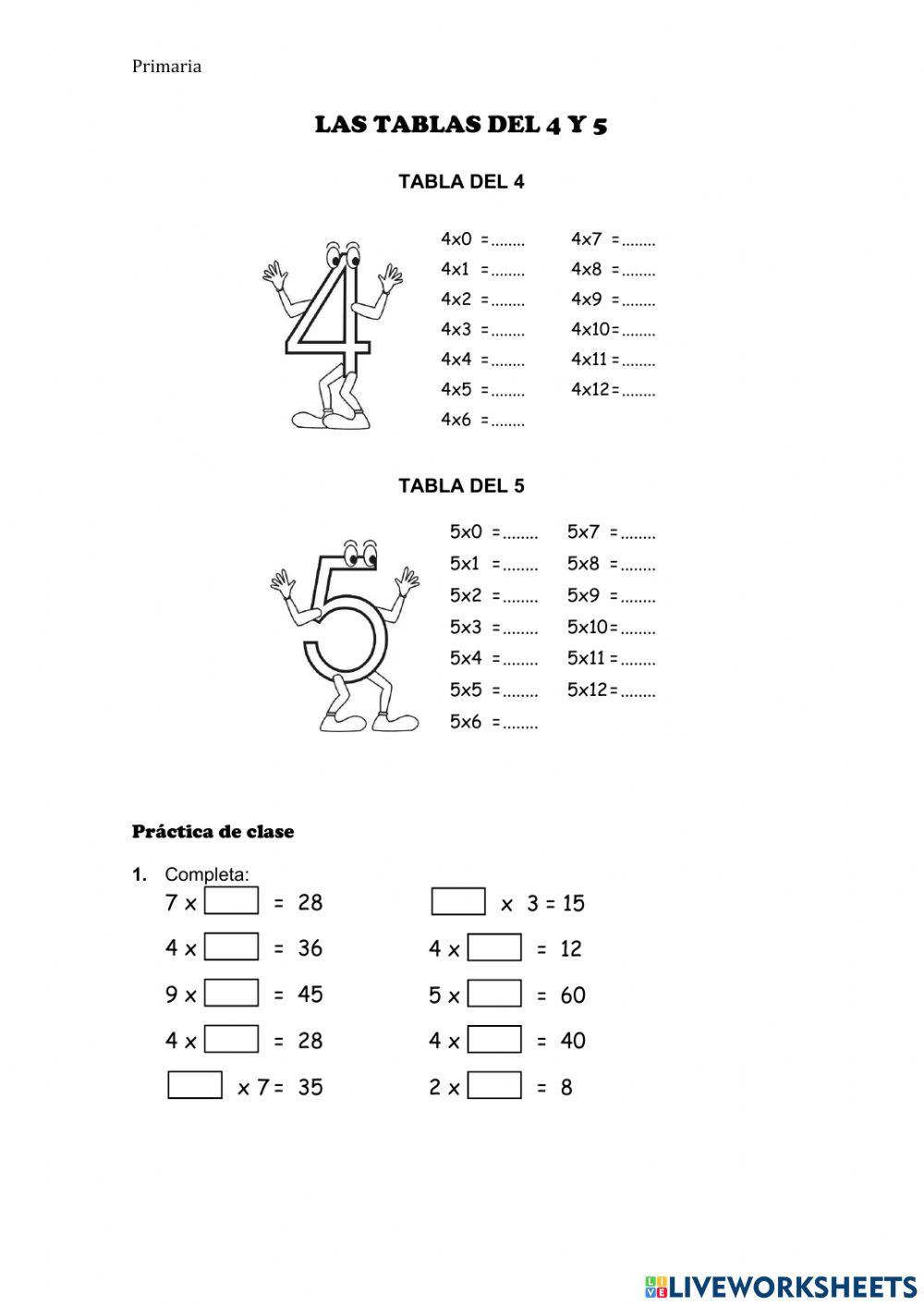 Fichas de Multiplicación