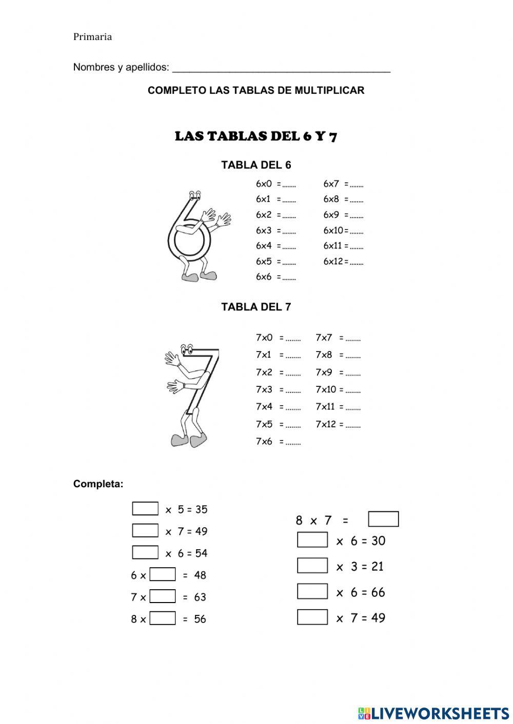 Fichas de Multiplicación