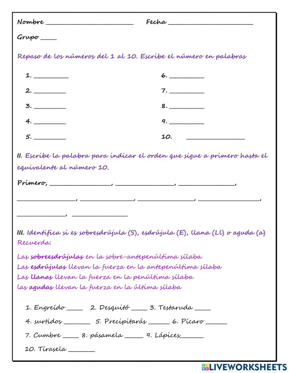 Repaso los números y acentuación